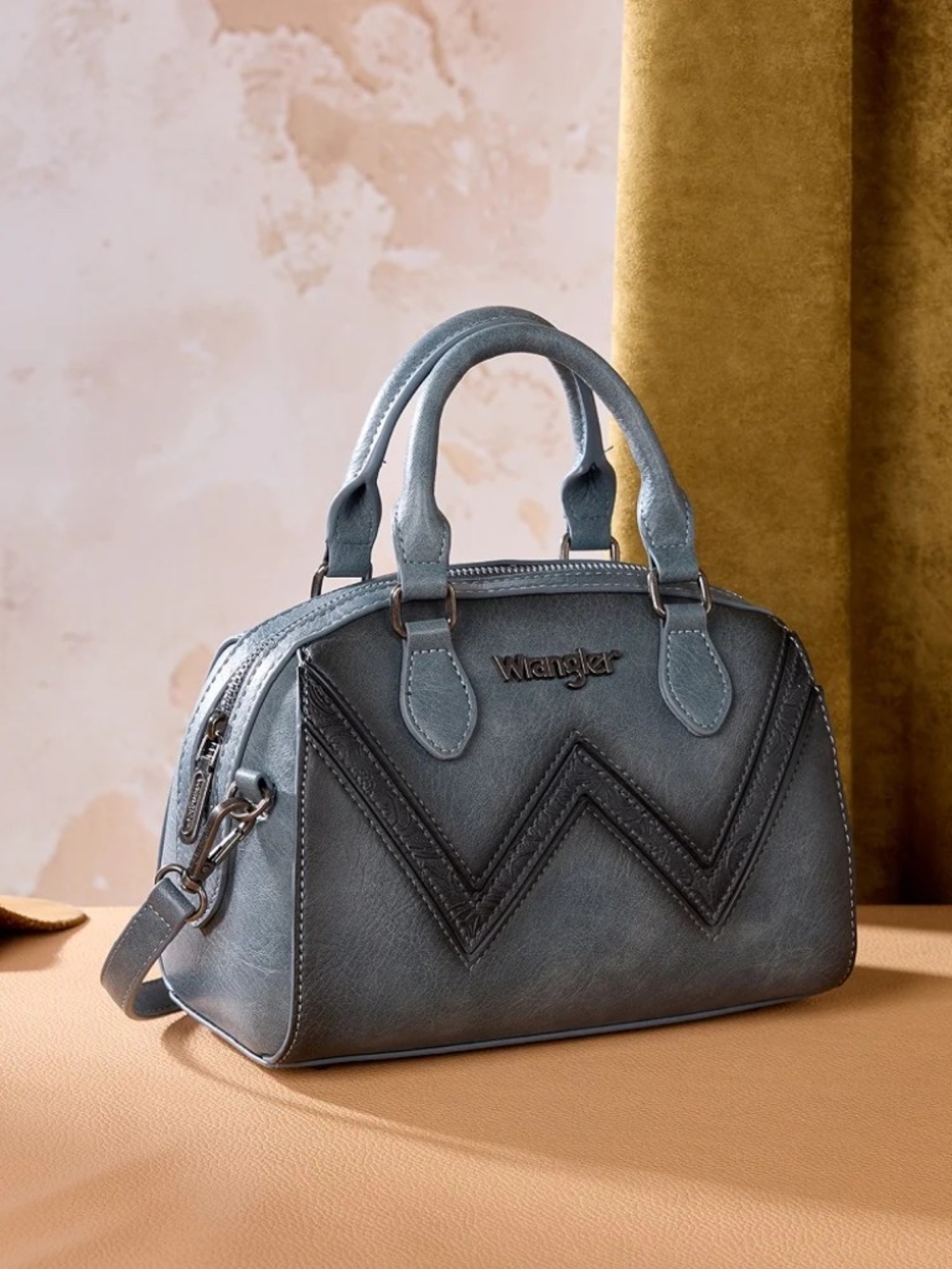 Wrangler Chevron Stitch Dome Satchel Crossbody Bag Jean